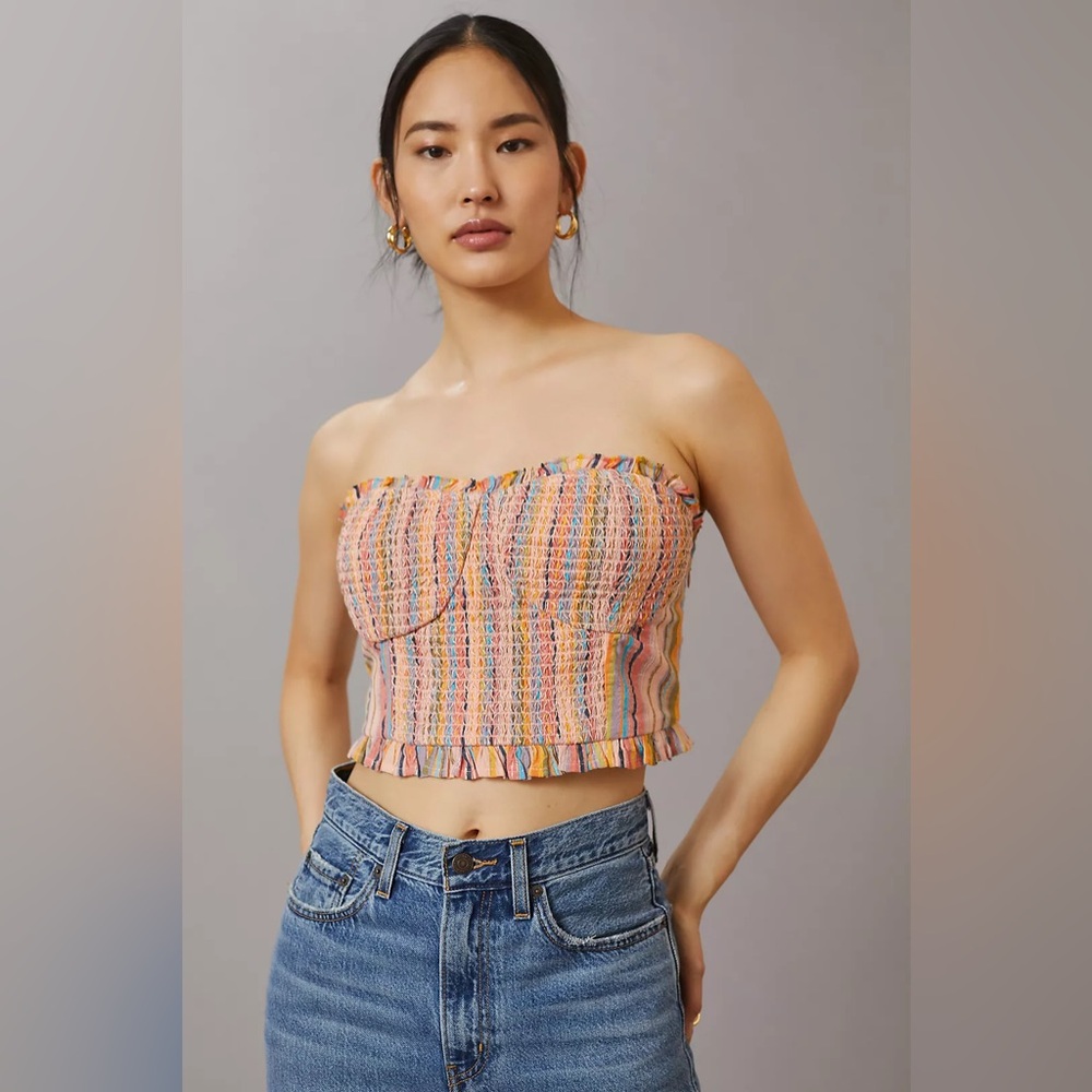 Anthropologie Pilcro Rainbow Smocked Top Cropped Festival Boho
Size XS Petite